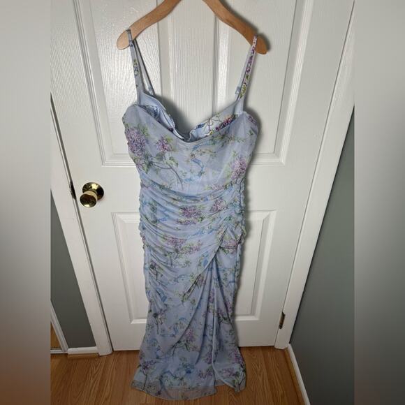 House of CB Lini Blue Floral Print Mesh Maxi Dress XL - Picture 2 of 11